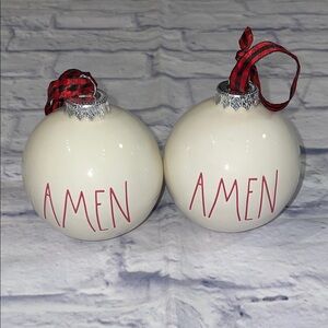 Rae Dunn Cream and Red Amen Ornaments